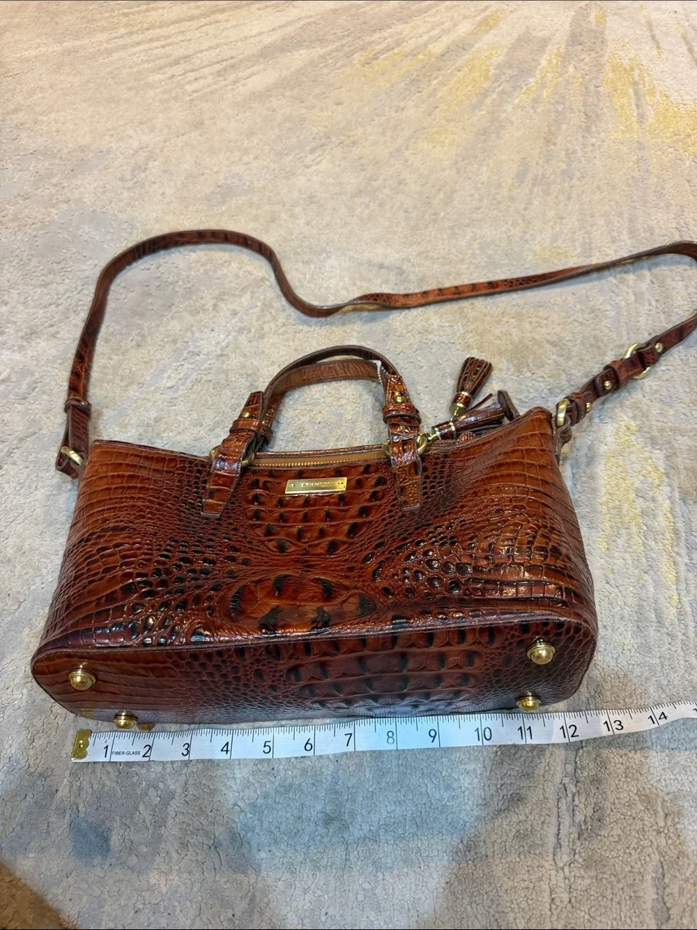 BRAHMIN BROWN/ PECAN EMBOSSED CROC LEATHER PURSE SHOULDER BAG, SATCHEL CROSSBODY